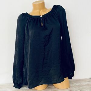 NWT Gorgeous Michael Kors 10 Black Satin Pullover Lingerie Sleeve Top Blouse